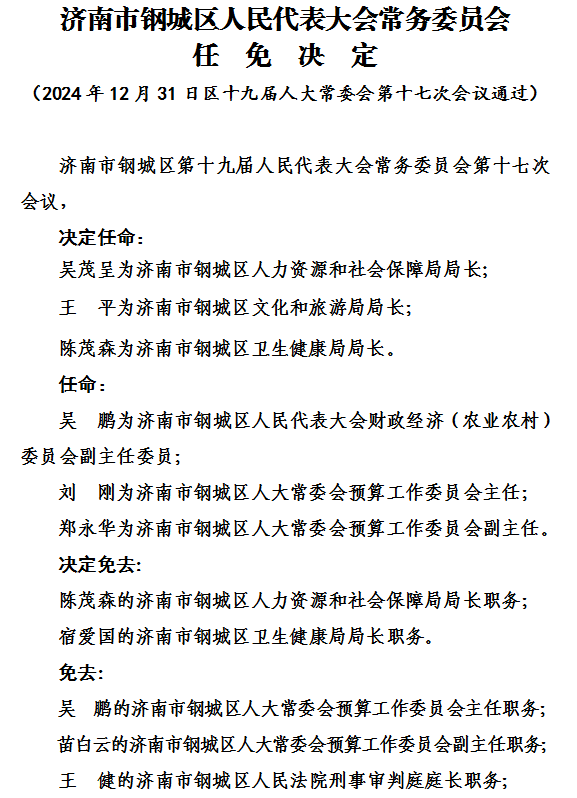济南济阳区、钢城区最新人事任免