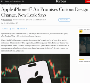 iPhone 17 Air“非常规”设计曝光：5.5毫米厚度+USB-C端口变更！